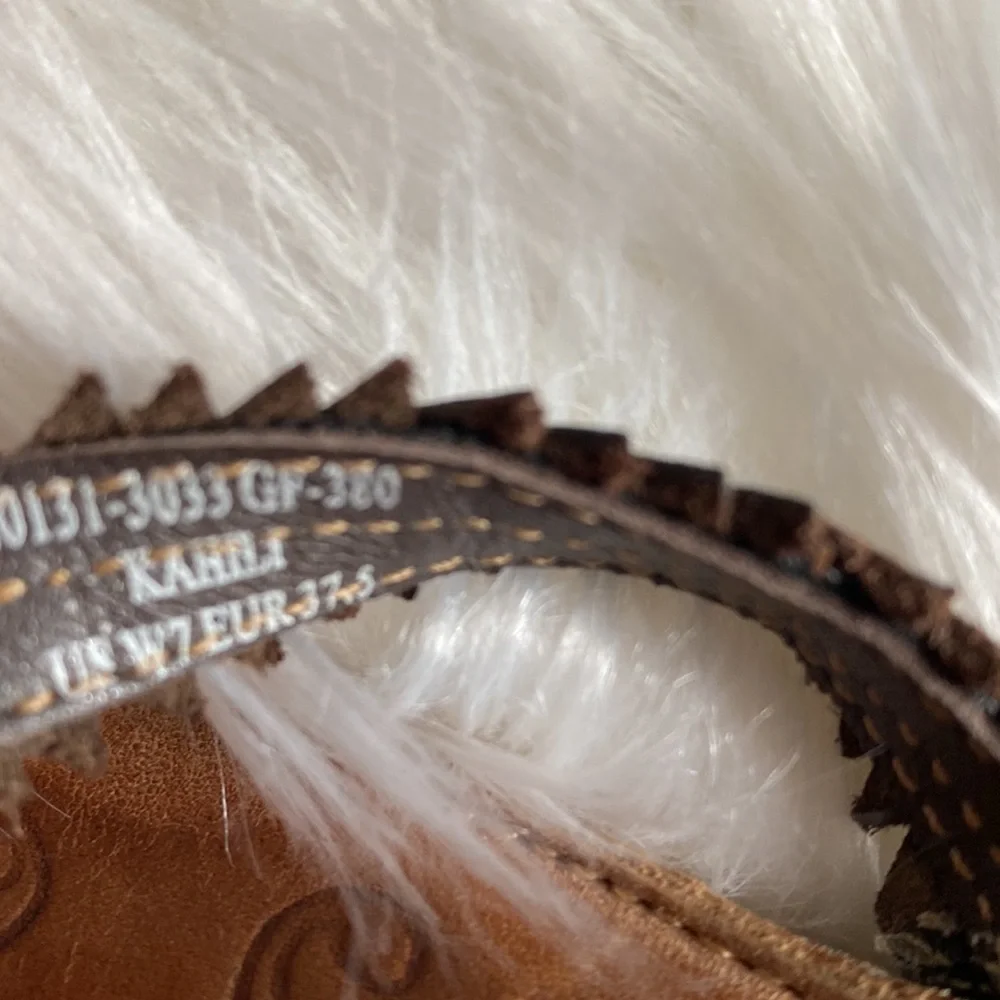 OluKai Brown Leather Feather-Trim Flip Flop Sandals